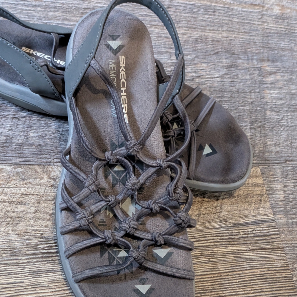 Skechers Gray Strappy Sandals with Lace-Up Design